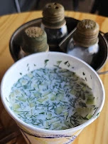 Okroshka Yogurt Drink with Chopped Cucumber and Dill